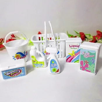 

Free Shipping Kid's play house toys swag box, buckets, detergents, Household Washing Kit for Barbie Doll/Kelly doll