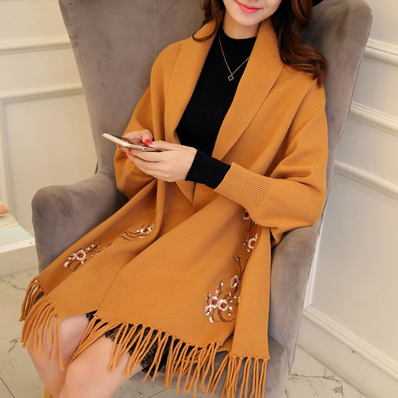 ^*Best Offers Poncho Cardigan Women Pull Elegant Ladies Women Autumn And Winter Tassel Cardigan Sweater Female Shawl Style Open Stitch Coat