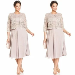 Elegant Mother Of The Bride Groom Dress With Lace Jacket Chiffon Formal Wedding Party Gown Plus Size vestido de madrinha kurti Elegant Mother Of The Bride Groom Dress With Lace Jacket Chiffon Formal Wedding Party Gown Plus Size vestido de madrinha kurti