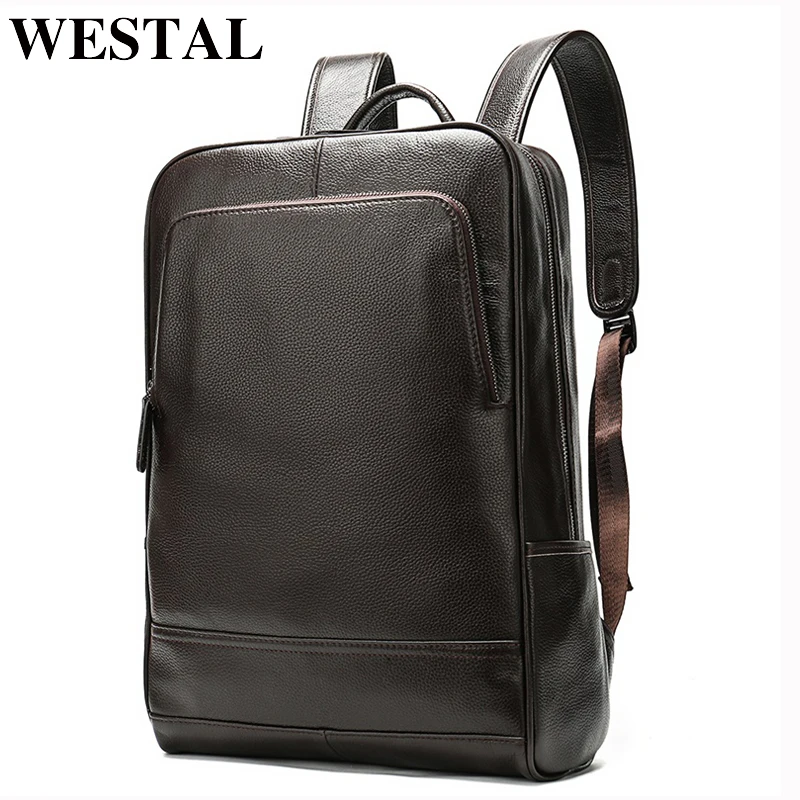 WESTAL 100% Genuine Leather Men's Backpack men Male Business bag schoolbag man fashion men's backpacks for male Leather 8110