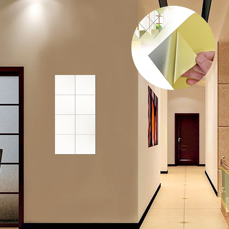 MTSPACE 9pcs/Set Mirror Wall Stickers Decal Self-adhesive Tiles Mirror Stickers 3D Mirror Wall Art Home Decors Wall Decal 3