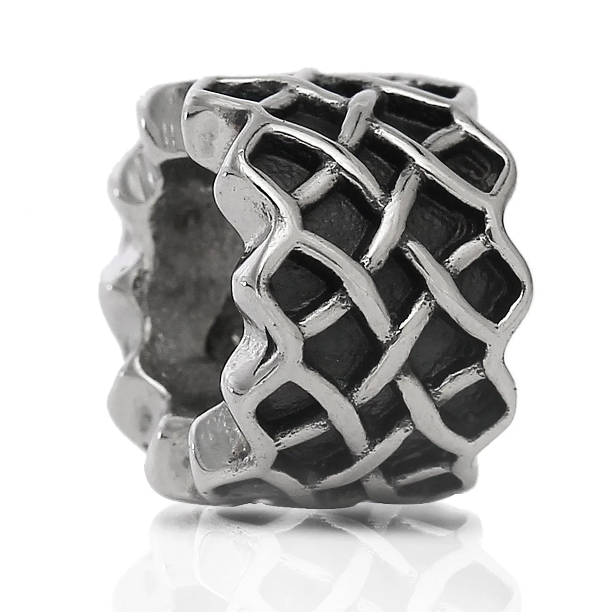 

DoreenBeads European Charm Stainless Steel Beads Cylinder silver tone color Lattice About 11mmx8mm,Hole:About 6.5mm,1 Piece