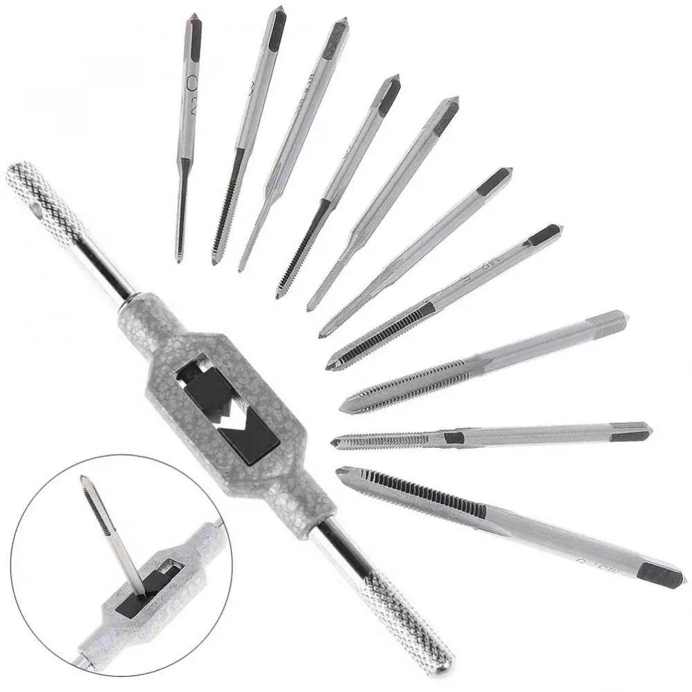 

Hot 11Pcs Mini HSS Screw Tap and Die Set M1 to M3.5 with Wrench DIY Repair Tool