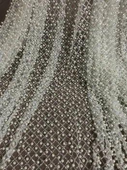 

5 yards glued glitter lace fabric on sale Diudiu-82219 glitter mesh material with full beads for evening dress
