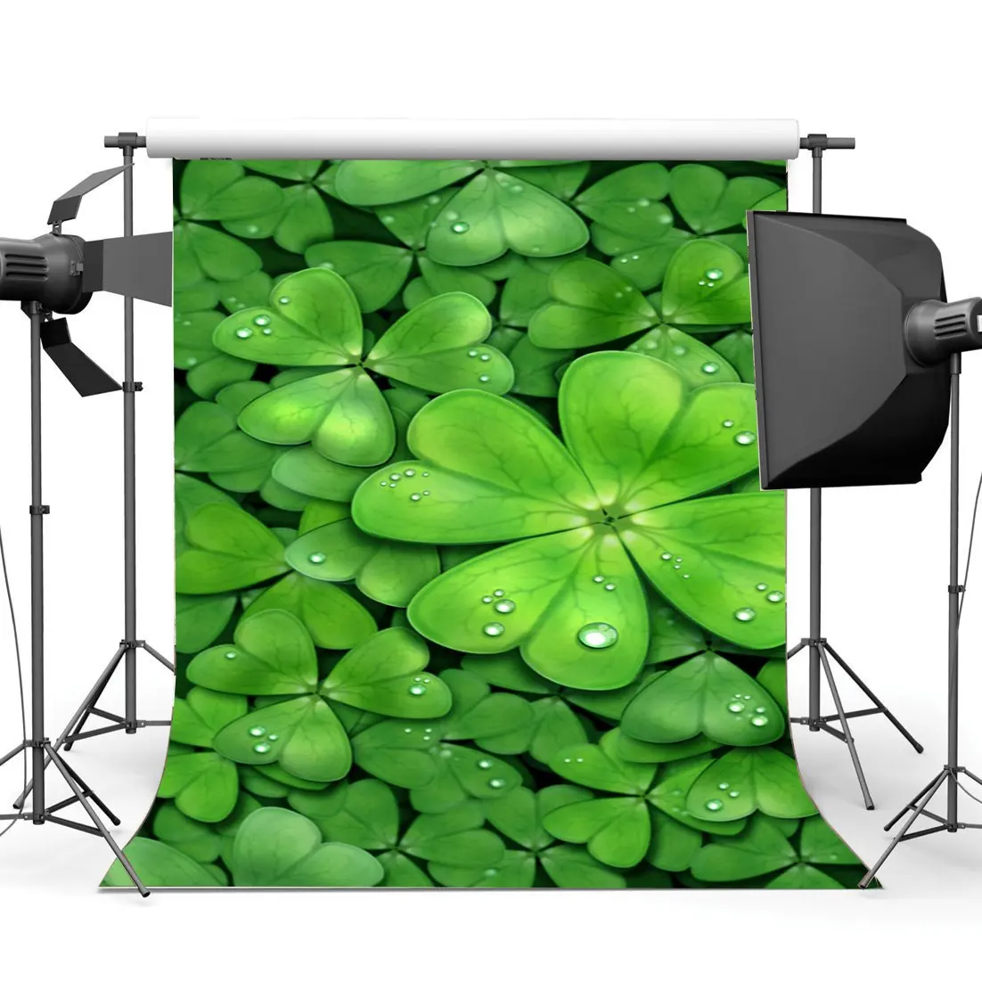 

Lucky Irish Shamrock Backdrop Happy St.Patrick's Day Green Four-leaf Clover Dewdrop Wallpaper Background