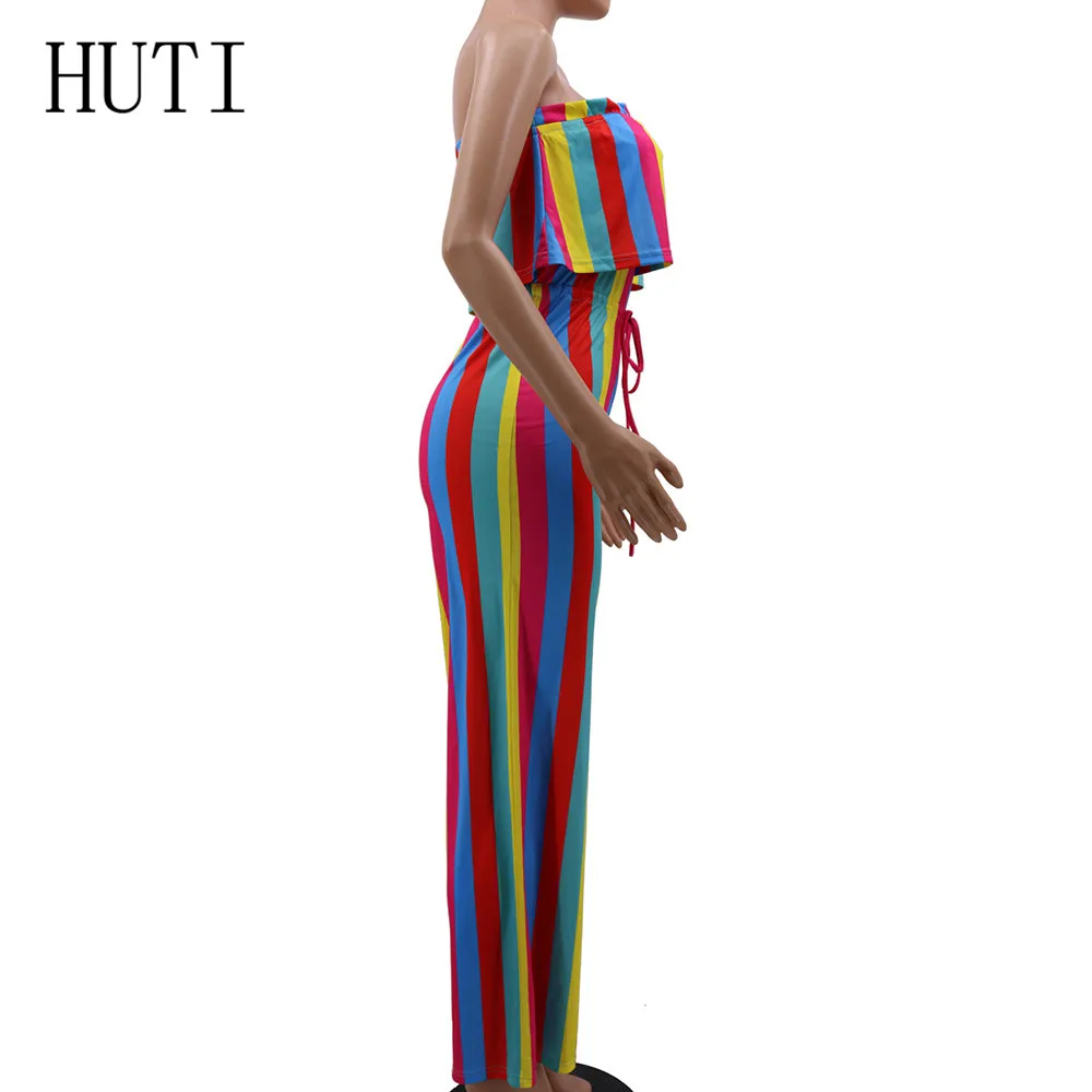 HUTI Net Red Explosion Wide Leg Pants Women Trousers Fashion Striped Wrapped Chest Jumpsuits Elegant Vintage Casual Playsuits HUTI Net Red Explosion Wide Leg Pants Women Trousers Fashion Striped Wrapped Chest Jumpsuits Elegant Vintage Casual Playsuits
