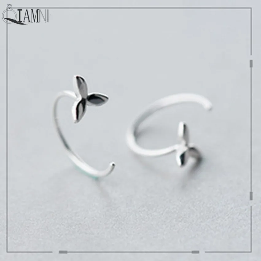 Image 925 Sterling Silver Unique Simple Leaves Branch Stud Earrings for Women Girls Pendientes Charm Christmas Party Jewelry Gift