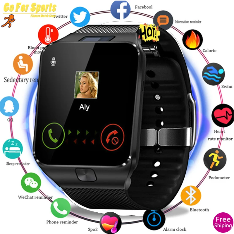 2019 Смарт часы цифровые спортивные золотые DZ09 шагомер для телефона Android наручные
