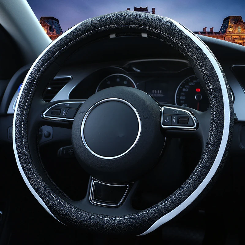 Two-Tone Sport Car Steering Wheel Cover Fuber Leather Steering Covers Four Season Auto Supplier Car Steering Wheel Cases Black Two-Tone Sport Car Steering Wheel Cover Fuber Leather Steering Covers Four Season Auto Supplier Car Steering Wheel Cases Black