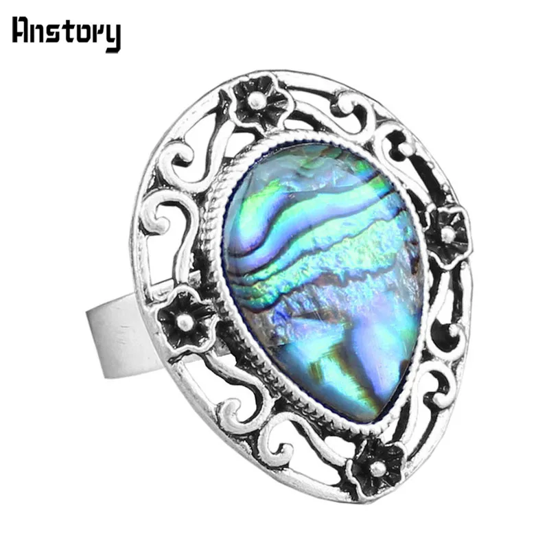 

Fashion Jewelry Antique Silver Plated Flower Plant Drop Shell Bead Adjustable Rings TR333