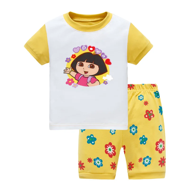 2021 Summer Girls Pajamas Sets Short Sleeve Children's Sleepwear 100% Cotton Kids Pijama Pyjama Yellow Cartoon Nightgown best nightgowns