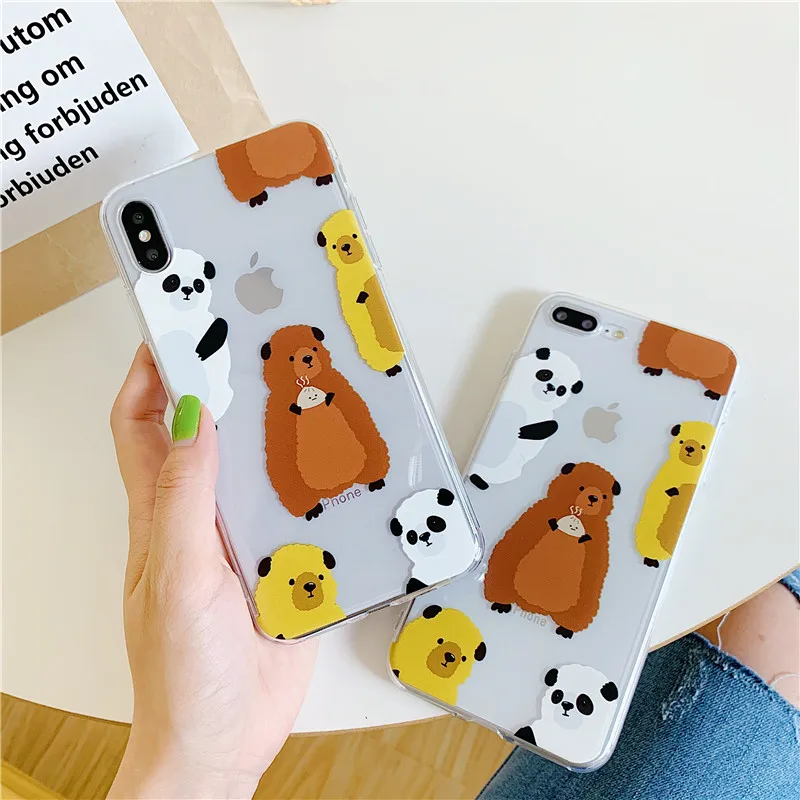 

Phone Case For iphone X XS Max XR Soft TPU Back Cover Kawaii Bear Panda Pattern for iphone 6 6S 7 7plus 8 Plus Cases Cover