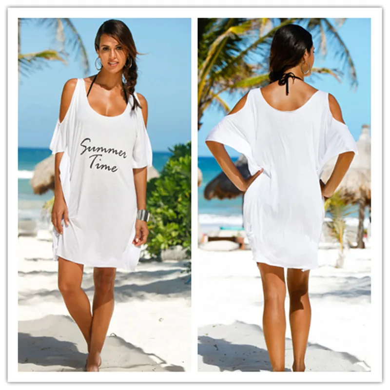 Для выхода в ванную, Женская пляжная Летняя туника, накидка, халат для раздельного купального костюма, платье, юбка, верхняя одежда, Женская свободная Большая одежда - Цвет: Белый