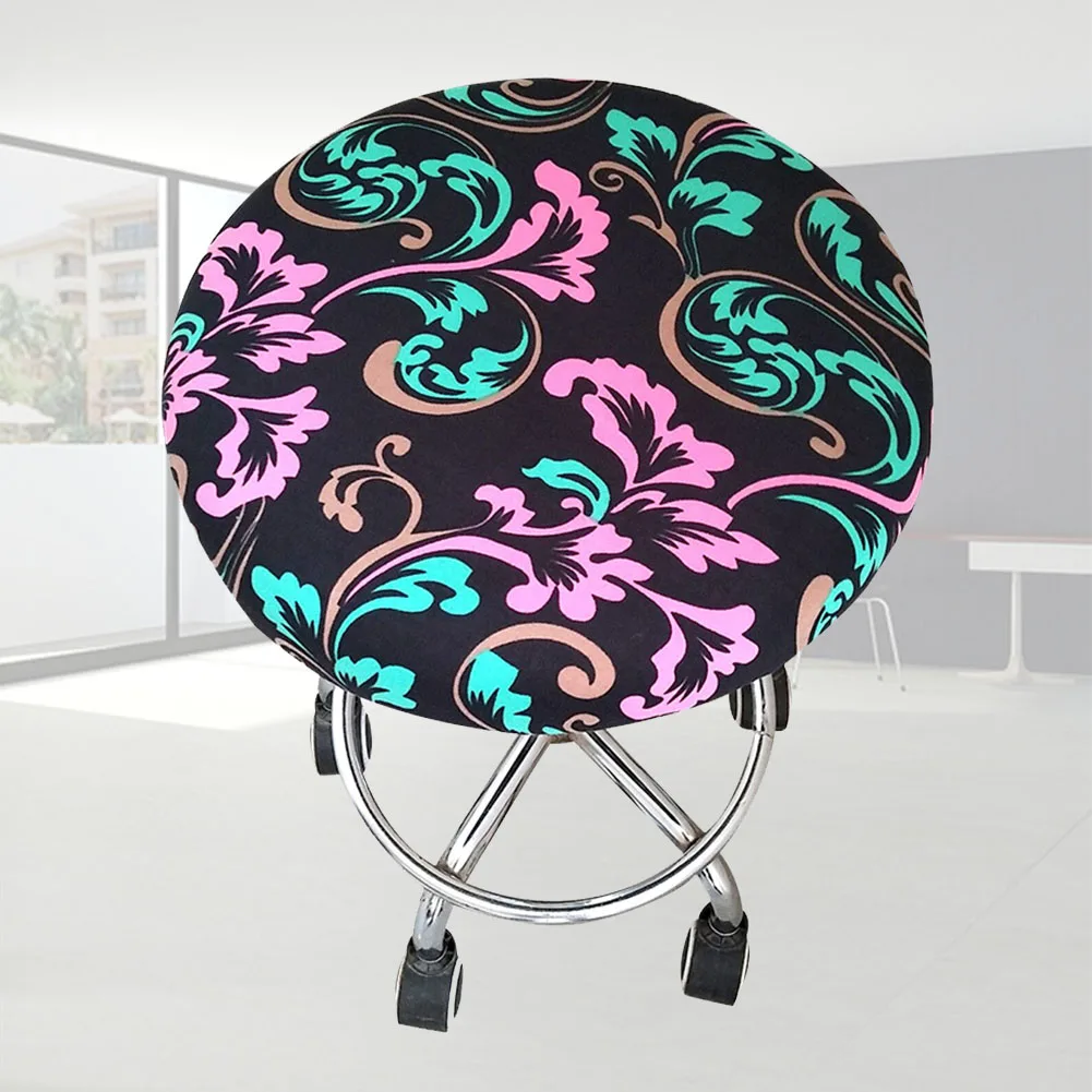 Полиэфирное покрытие для барного стула, эластичное покрытие для офисных встреч, круглое кресло, четыре сезона, украшение, цветочный принт, мягкое сиденье для дома - Цвет: 3