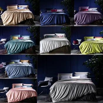 

Quality 100%Egyptian Cotton Satin 4Pcs Twin/Full/Queen/King Size Bed Quilt/Duvet/Doona Cover Set Sheet Shams Solid Color 19color