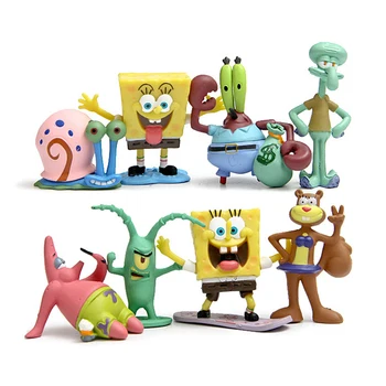 

8pcs/lot Spongebob PVC Action Figure Toys Doll DIY Anime Sponge Bob Patrick Star Squidward Figure Classic Toys Gift for Kids