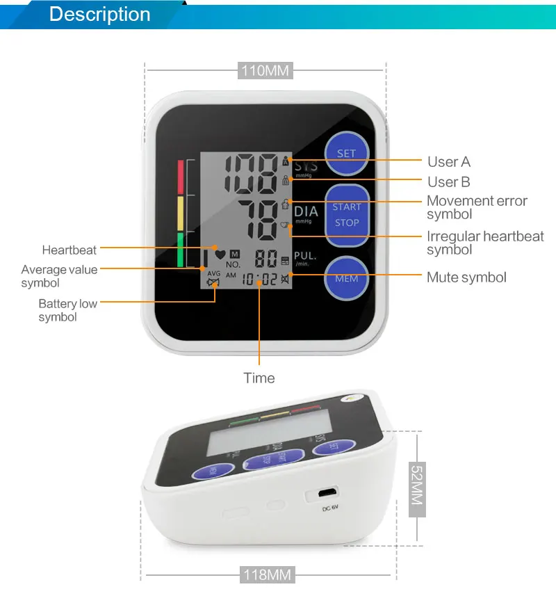 Cigii lcd Портативный Домашний медицинский 1 шт. цифровой тонометр для измерения артериального давления