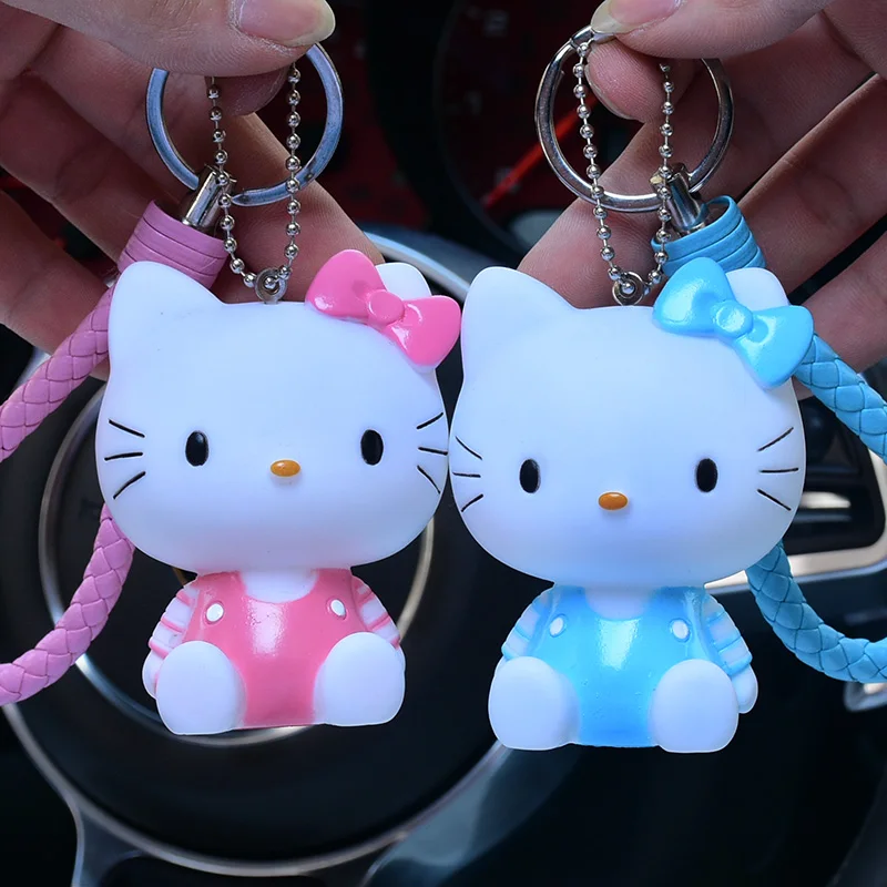 Милый брелок Hello Kitty, женская кожаная цепочка для ключей, сумка, очаровательный меховой шар, помпон, брелок для ключей, автомобильный брелок, подвеска