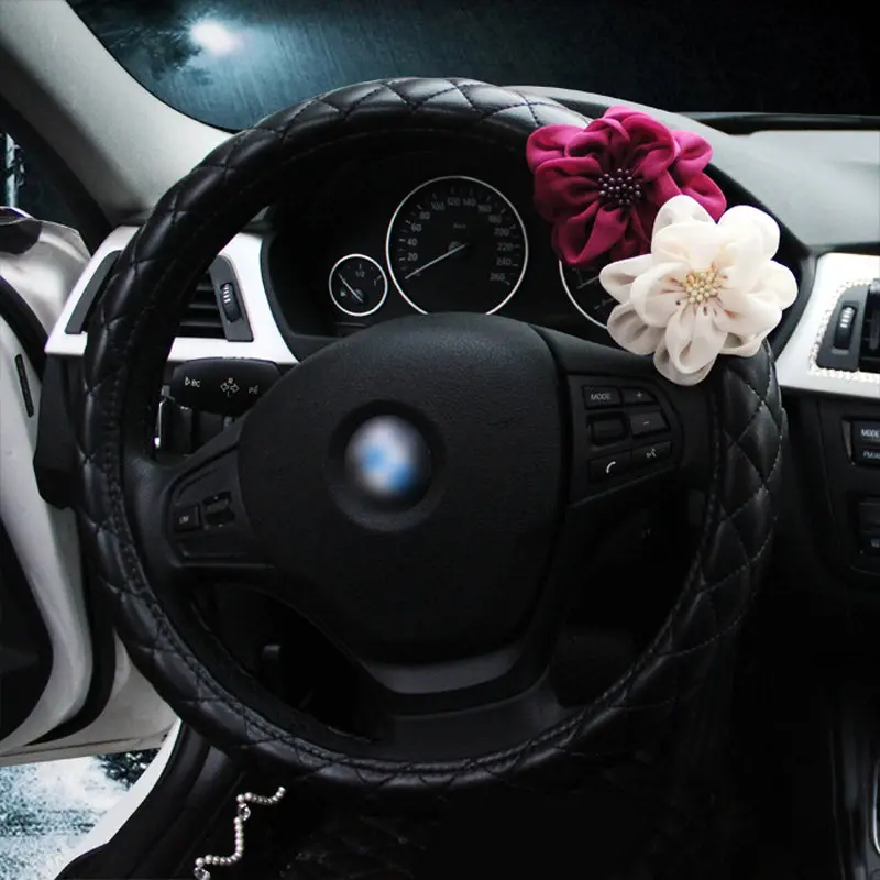 Роза цветок Автомобильный руль кожаный чехол модный автомобиль Шея Талия Подушка универсальный автомобиль Стайлинг подголовник подушка для женщин - Название цвета: Steering Wheel Cover