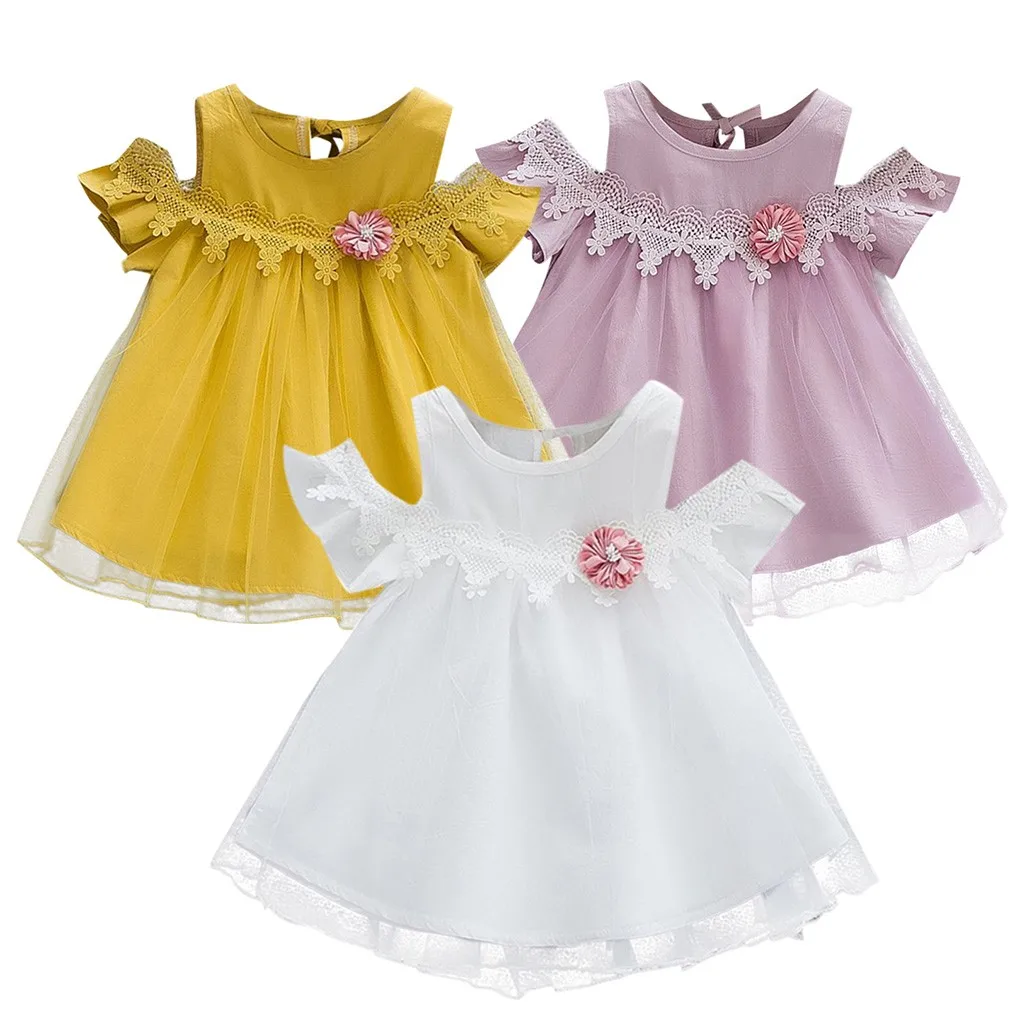 Muqgew для малышей Платье для маленьких девочек однотонное платье с открытыми плечами; платье с фатиновой юбкой для девочек детская одежда с цветочным принтом праздничное платье принцессы vitisdo