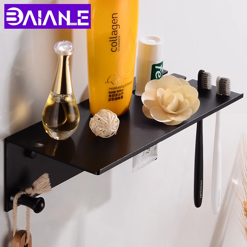 Toothbrush Holder Black Bathroom Shampoo Shelf Storage Aluminum