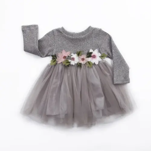 Одежда для новорожденных девочек; платье; Кружевное платье-пачка с цветочным рисунком; платье с длинными рукавами для маленьких девочек; платье из тюля; модный костюм - Цвет: As photo shows