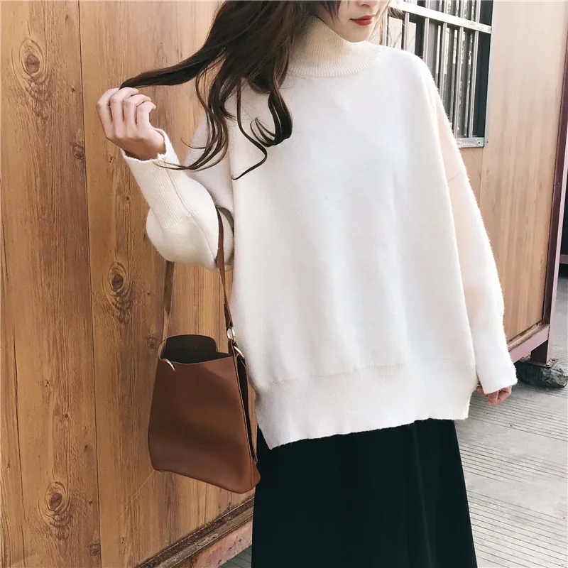 

Kemixiaoxuan New Arrivals Knitted Sweater Female Turtleneck Solid Casual Oversized Jumper Knitwear Woman