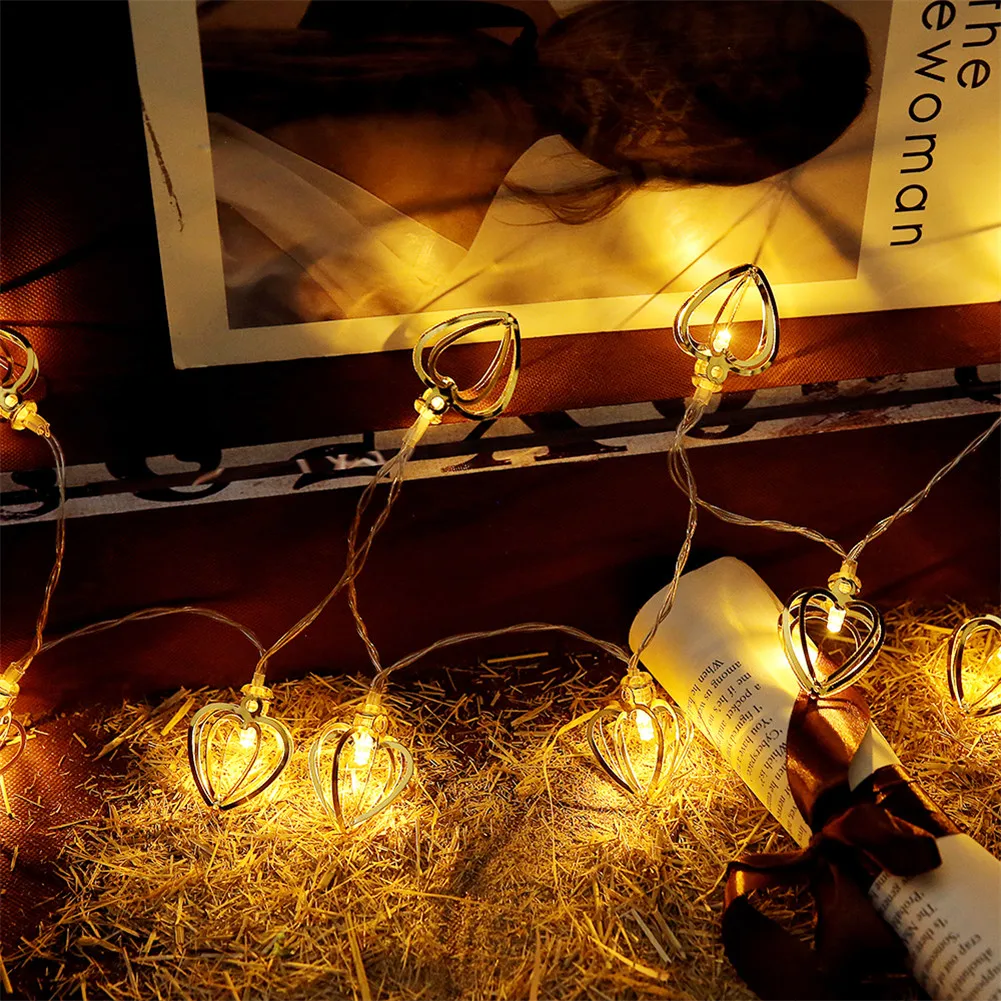 10 светодиодный Сказочный гирлянда, светодиодный светильник с сердечками, водонепроницаемый для рождественского свадебного украшения, цепная лампа на батарейках