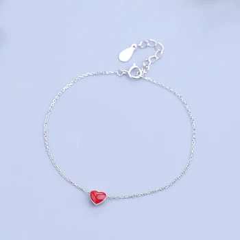 

Fine 925 Sterling Silver Women Bracelets Charm Simple Red Heart Silver Bracelets S925 for Lady Party Waist Wears Jewelry Elegant