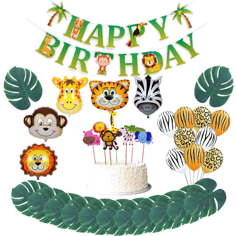 Happy Birthday Banner Animal Lion Cake Topper Kid Birthday Party Ocean Wild Animal Jungle Party Supplies Children's Day Gifts