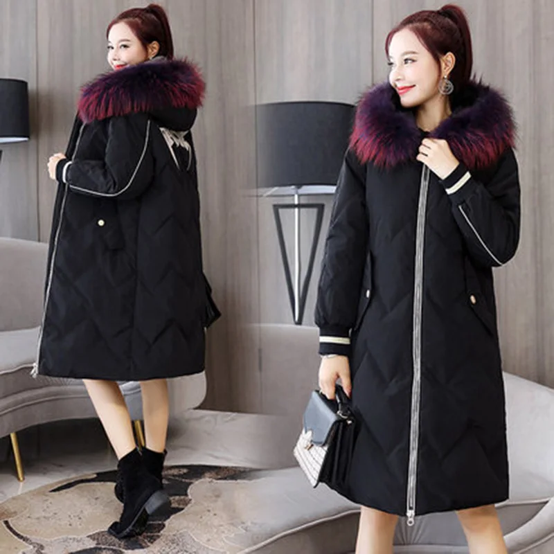 Doudoune De Duvet Femme Nouvelle Dark Manteau Longue D'hiver Chaud Lâche Green Canard Haute Qualité peanut Fourrure Grand Épaissir 2018 Col Blanc Veste Femmes black wrzCw