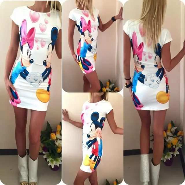 Festy Kary 2018 Spring Summer Women Dress S-3XL Dot Cartoon Print Short Sleeve Cute Bodycon Sheath Vintage Sexy Party Dresses 1