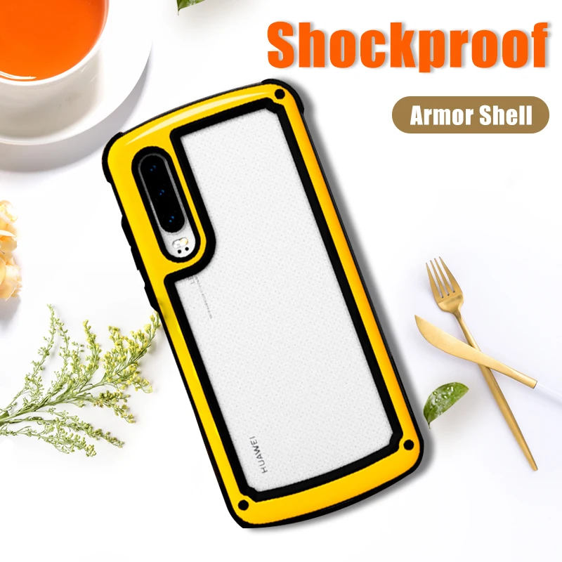 

Armor Shockproof Soft Case On The For Huawei P30 P20 Pro Mate 20 Lite Silicone Full Cover For P Smart 2019 9H Glass Back Case