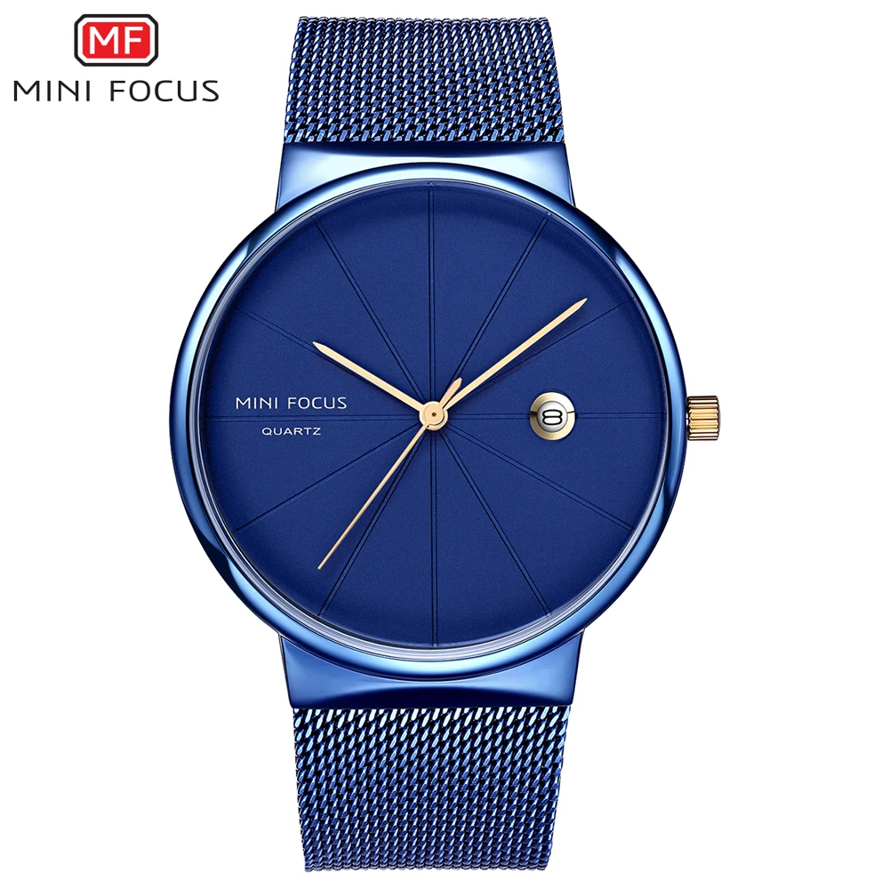 MINI FOCUS Men's Simple Mesh Strap Quartz Watches 2019 New Waterproof Wristwatch Man Relogios Masculino Clock 0176G Blue | Наручные