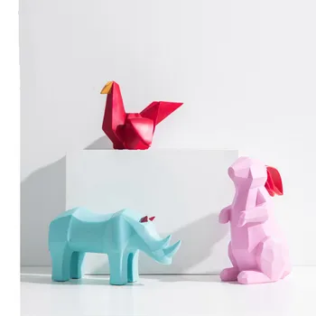 

Origami Animal Statue Close To You Rabbit Rhinoceros Arts Ceramic Craftwork Office Clubhouse Living Room Decoration L2928