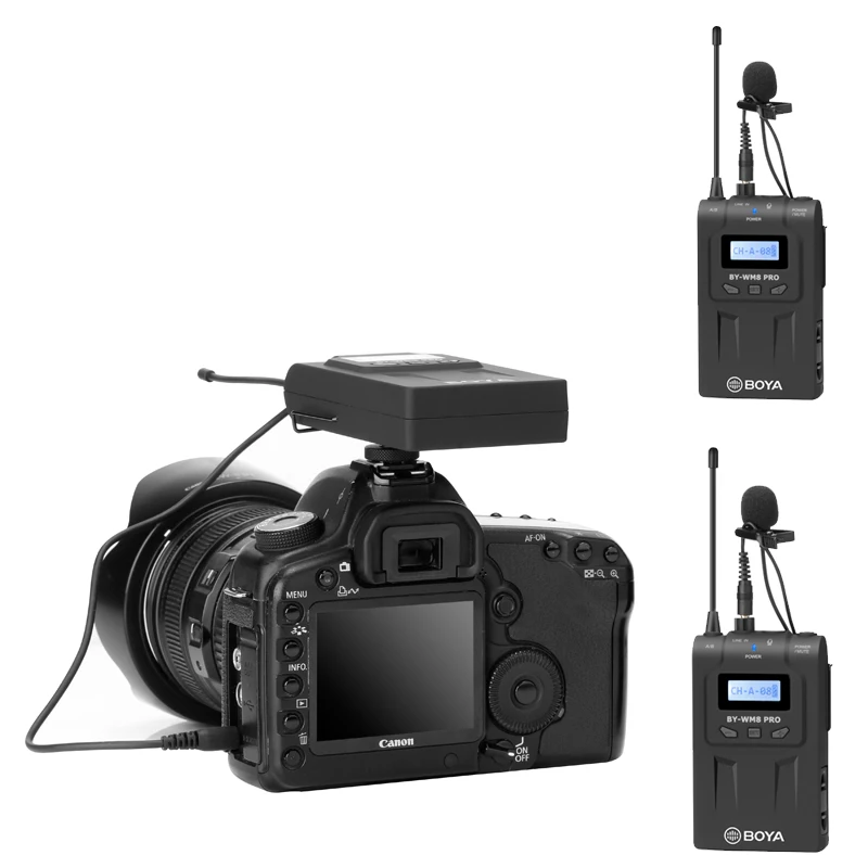 

BOYA BY-WM8 PRO UHF Dual Wireless Lavalier Microphone Systerm Lav Interview for DSLR Video Camera Mic 2 Transmitters 1 Receiver