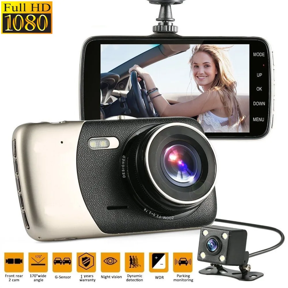 

4 inch Screen Car DVR Auto Camera Dual Lens FHD 1080P Dash Camera Video Recorder With Rear View Camera Registrator Night Vision