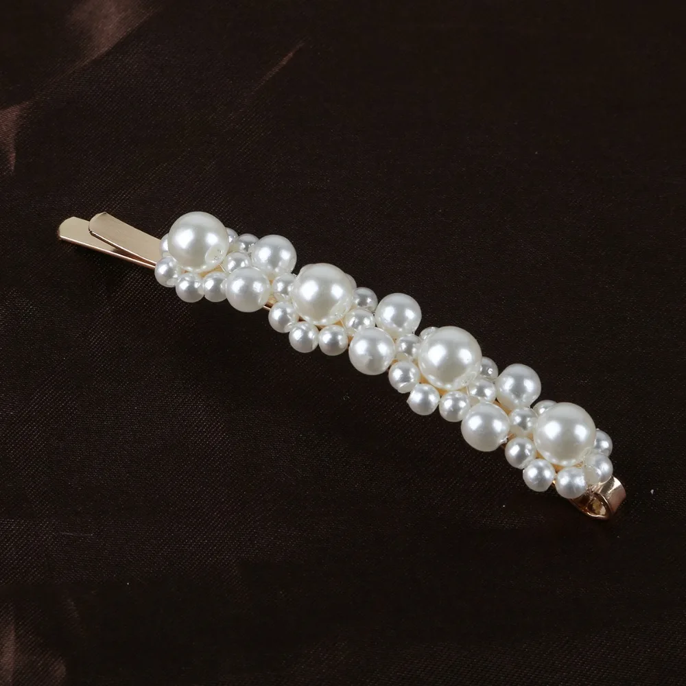 1Pc Silver Gold Full Pearl hair clip Barrette pearl Hairpin with pearls