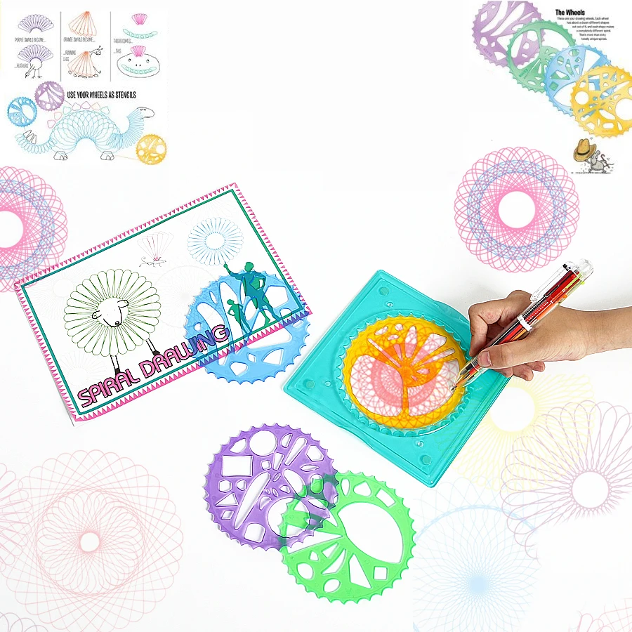 Spirograph Drawing toys set Spiral Designs Interlocking Gears & Wheels