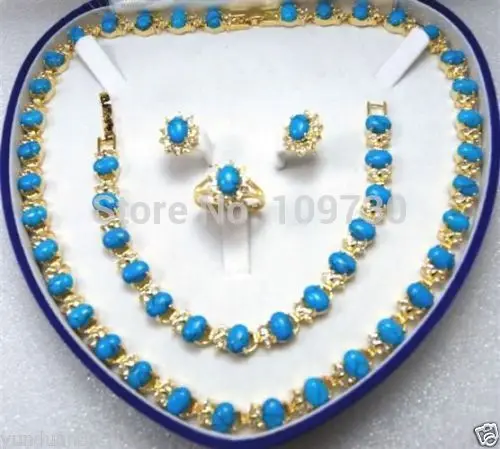 

Hot sell Noble- hot sell new - Jewelry 00862 Beautiful Turquoise necklace bracelet ring earring set (A0425)