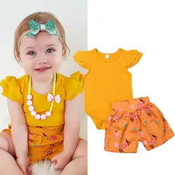 Комплект из 2 предметов, милая Одежда для новорожденных и маленьких девочек летний Боди с рукавами-крылышками комплект с шортами с