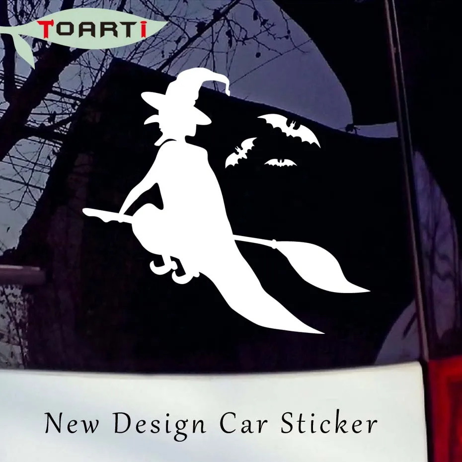 17.8*16.2CM Black Witch Halloween Scary Art Vinyl Car Sticker Graphic