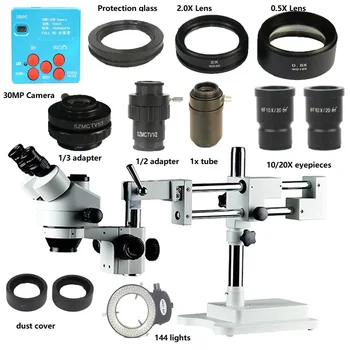 

3.5X-90X Simul- Focal trinocular double boom Stereo Microscope 30MP HDMI USB camera microscopio SMD Industrial soldering repair