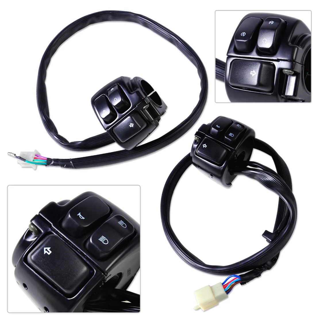 DWCX Motorcycle 1" Handlebar Kill Switch + Ignition Start + Right Horn