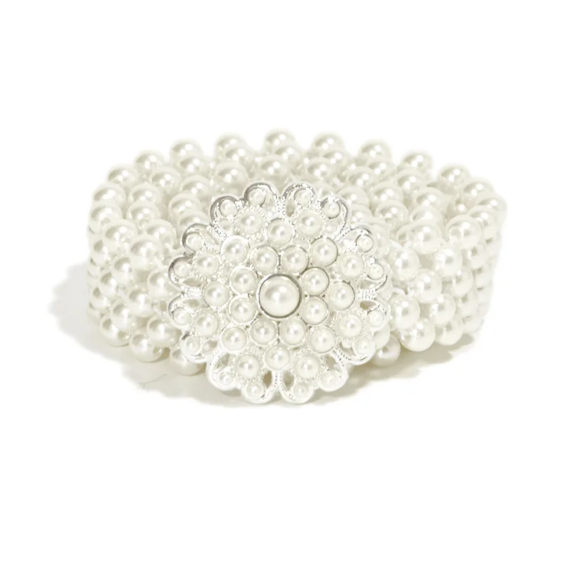 

2019 New Women's Elegant Dress Waist Chain Belt Female Rhinestone Crystal Elastic Stretch Pearl Chain Belts for Women Waistband