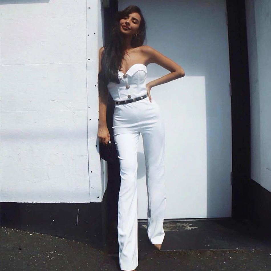 

Seamyla 2019 New Elegant Jumpsuits Women Summer Sexy Strapless White Black Celebrity Party Jumpsuit Runway Club Long Bodysuits