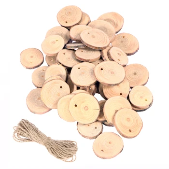

DIY Wood Slices 50pcs 3-4CM Wood Log Slices Discs for DIY Crafts Wedding Centerpieces with 10M Jute Twine