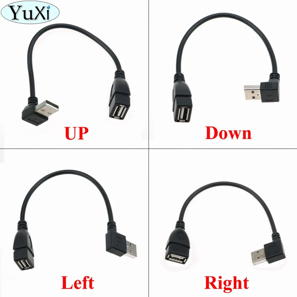 

YuXi 90 Degree USB 2.0 A Male to Female Extension Adaptor cable USB2.0 male to female right/left/down/up Angled Black