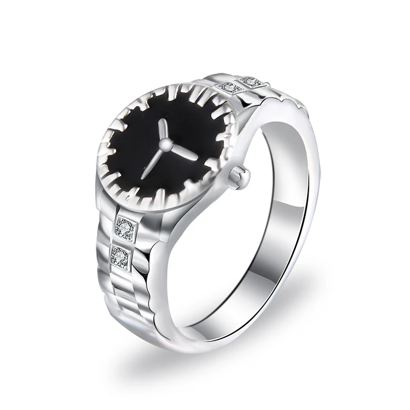 

Free Shipping Creative Watch Design Ring Couple's Personality Zirconite Jewelry for Men Women Engagement Wedding Rings Gift