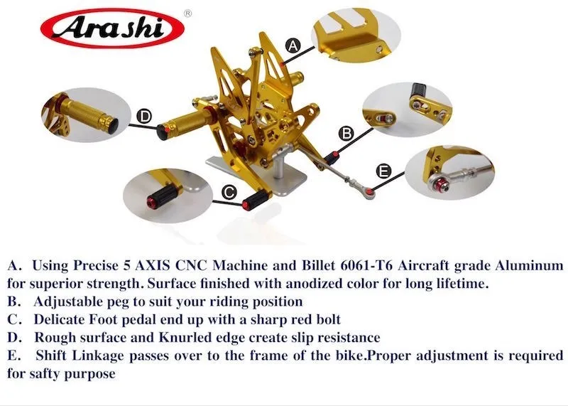 Arashi CNC Rider Rearset регулируемые Подножки для MV AGUSTA Brutale 675 800 ДРАГСТЕР 2012 2013 алюминий золото